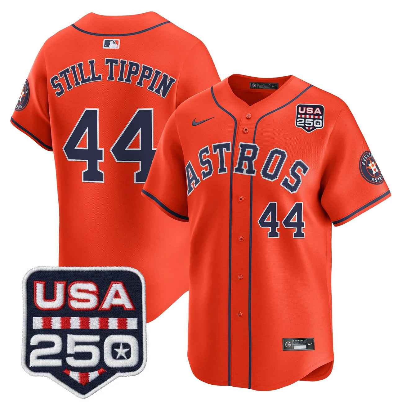Men’s Houston Astros 250America Patch Vapor Premier Limited Jersey ORANGE #44 STILL TIPPIN