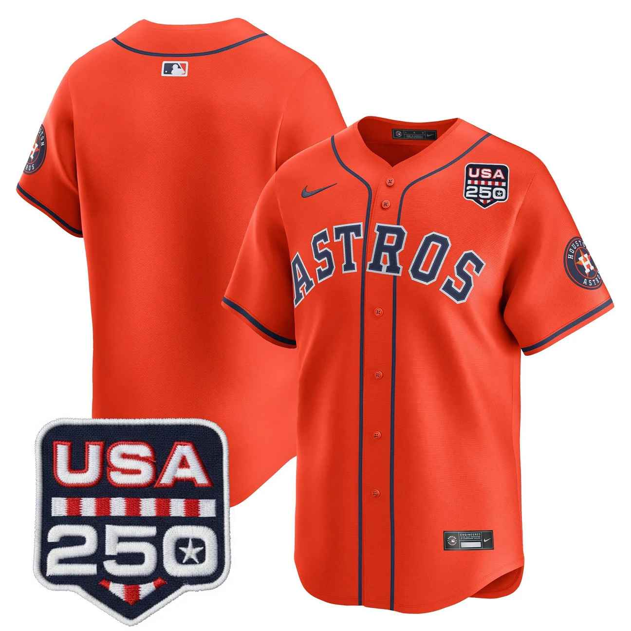 Men’s Houston Astros 250America Patch Vapor Premier Limited Jersey ORANGE BLANK