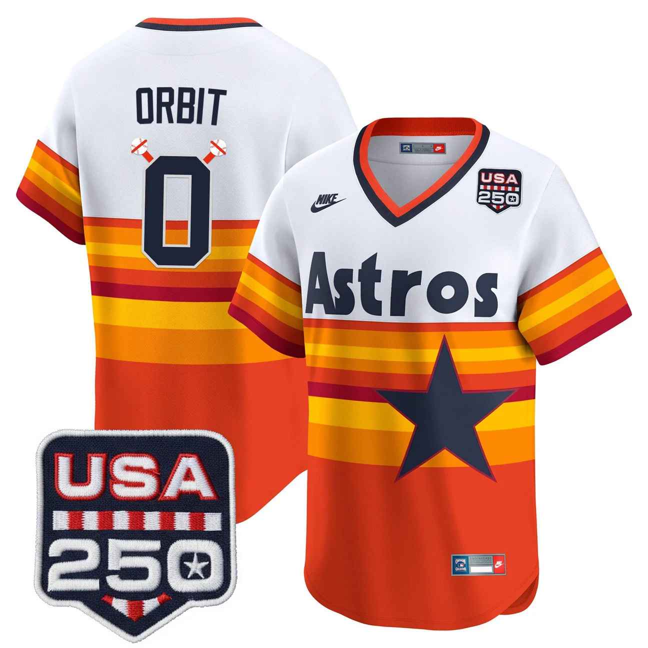 Men’s Houston Astros 250America Patch Vapor Premier Limited Jersey THROWBACK #0 ORBIT