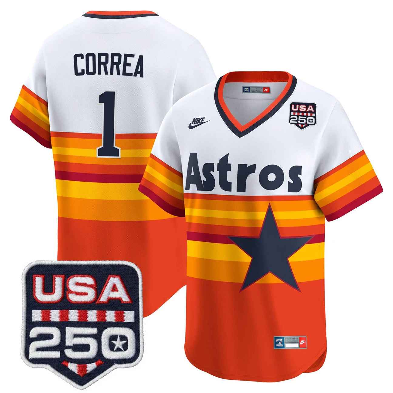 Men’s Houston Astros 250America Patch Vapor Premier Limited Jersey THROWBACK #1 CARLOS CORREA