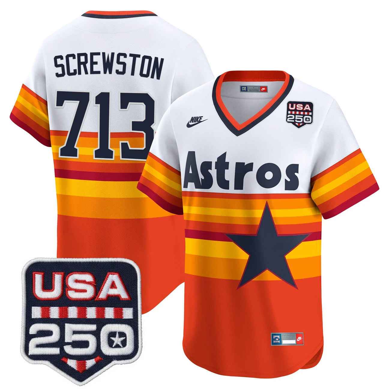 Men’s Houston Astros 250America Patch Vapor Premier Limited Jersey THROWBACK #713 SCREWSTON