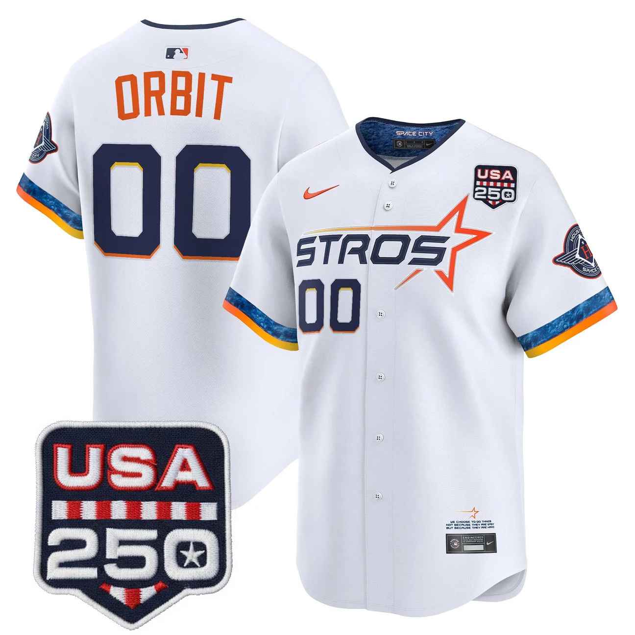 Men’s Houston Astros 250America Patch Vapor Premier Limited Jersey WHITE #0 ORBIT
