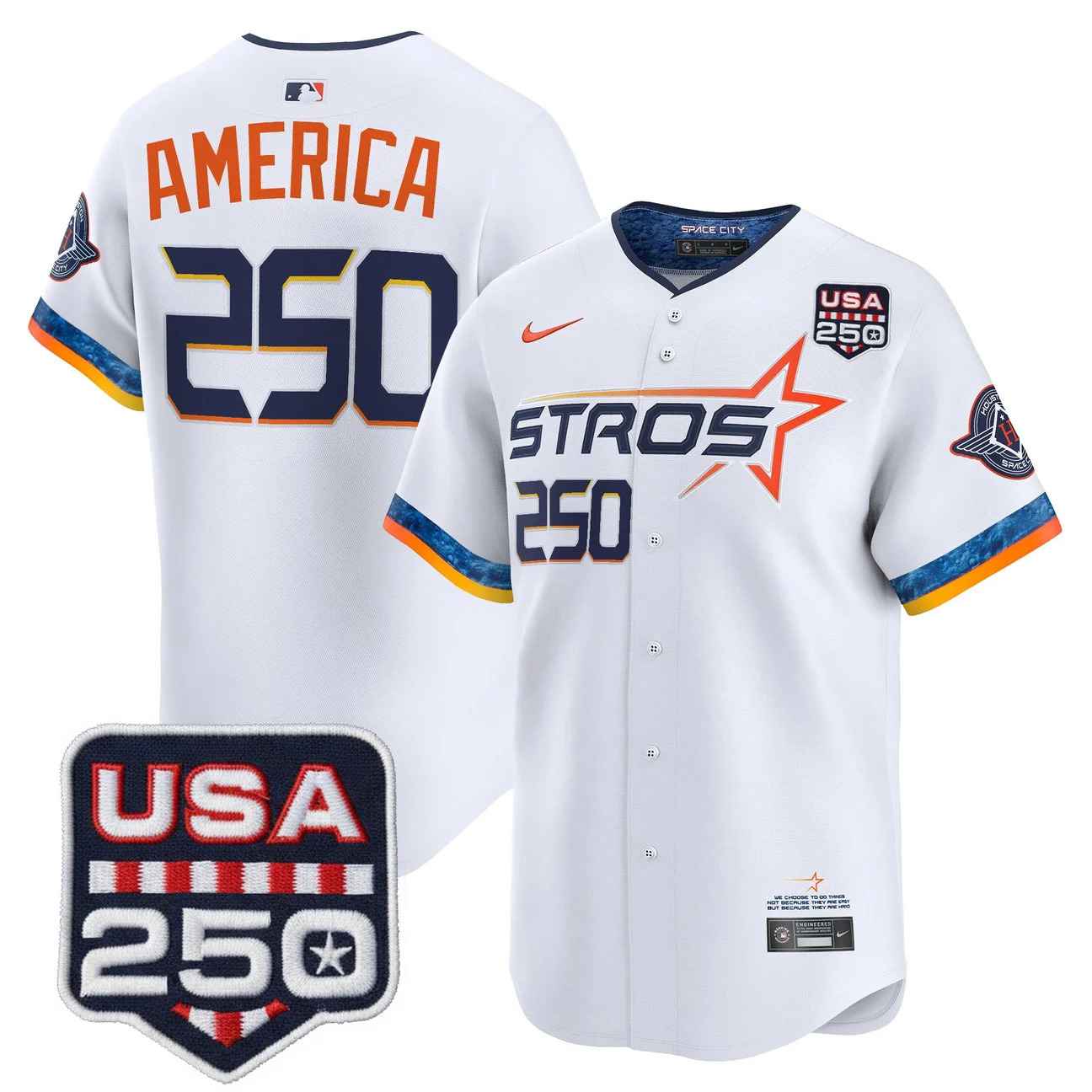 Men’s Houston Astros 250America Patch Vapor Premier Limited Jersey WHITE #250 AMERICA