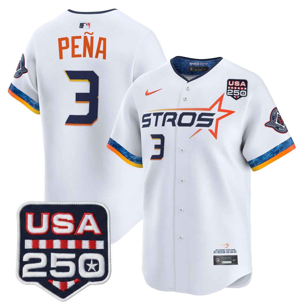 Men’s Houston Astros 250America Patch Vapor Premier Limited Jersey WHITE #3 JEREMY PENA