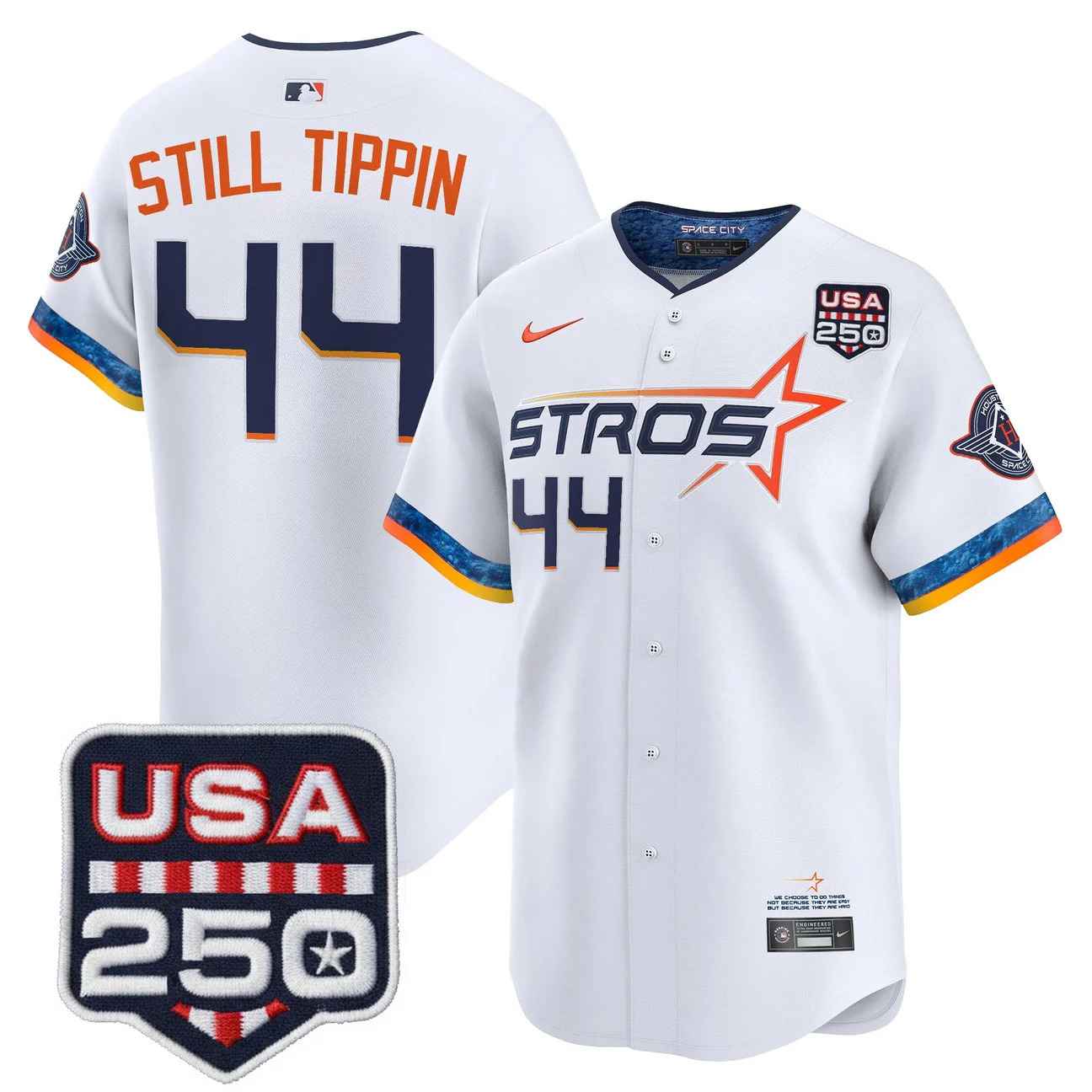 Men’s Houston Astros 250America Patch Vapor Premier Limited Jersey WHITE #44 STILL TIPPIN