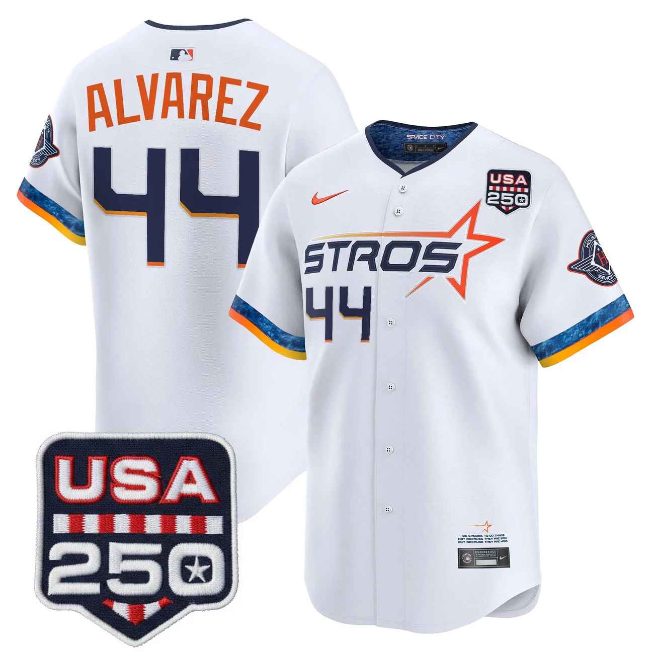 Men’s Houston Astros 250America Patch Vapor Premier Limited Jersey WHITE #44 YORDAN ALVAREZ