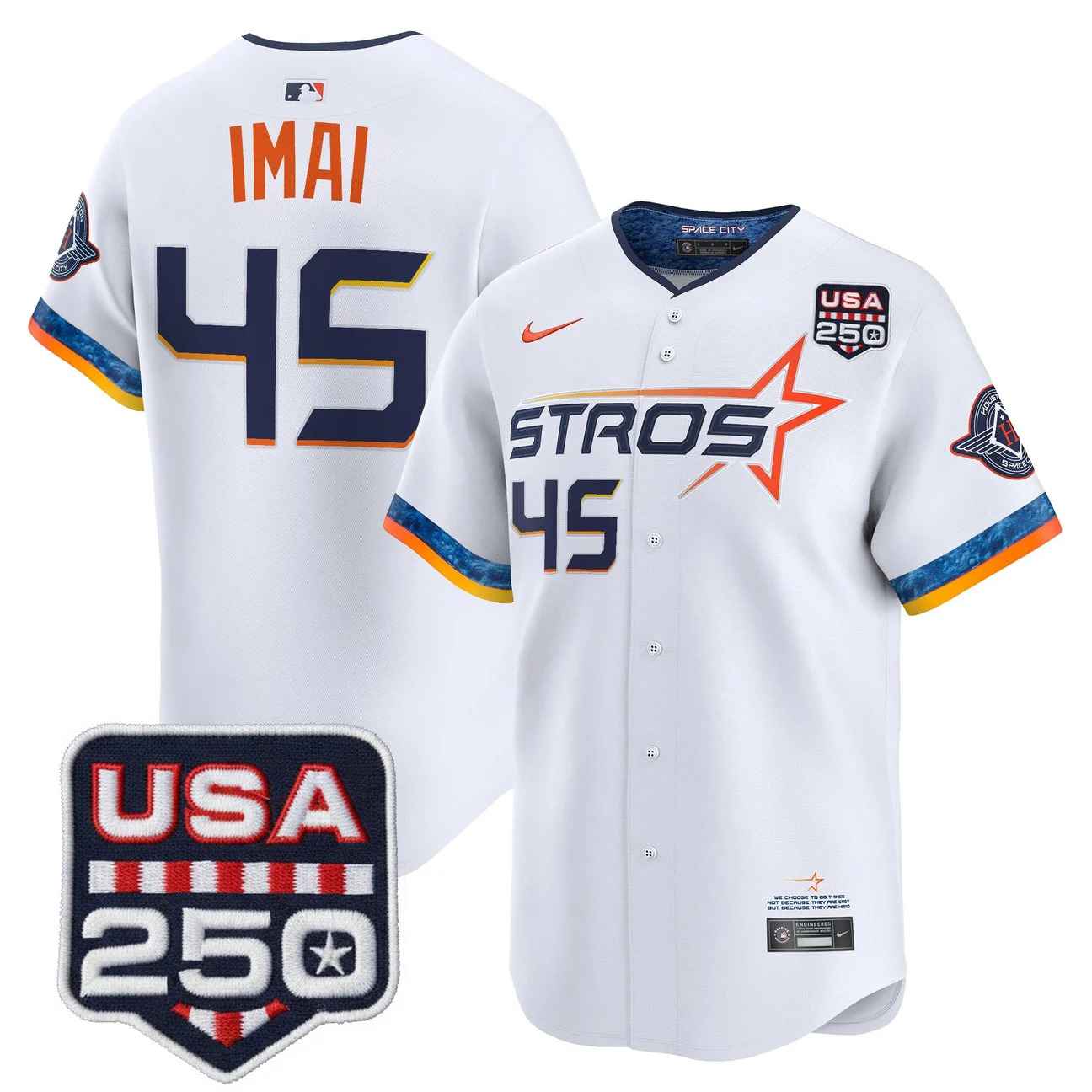 Men’s Houston Astros 250America Patch Vapor Premier Limited Jersey WHITE #45 TATSUYA IMAI