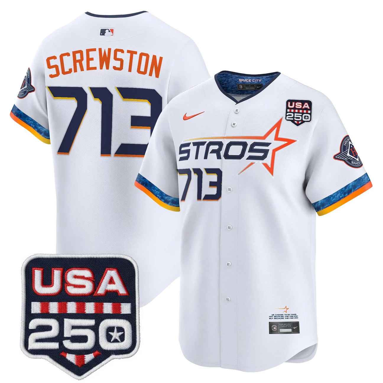 Men’s Houston Astros 250America Patch Vapor Premier Limited Jersey WHITE #713 SCREWSTON