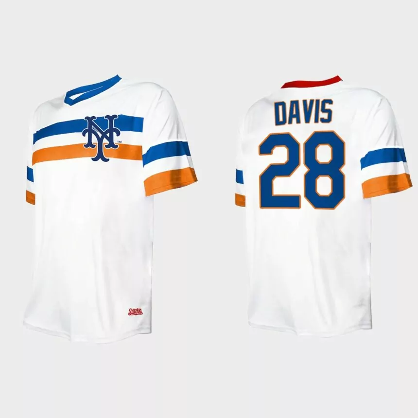 Men’s J.D. Davis New York Mets Cooperstown Collection V-Neck Jersey – White