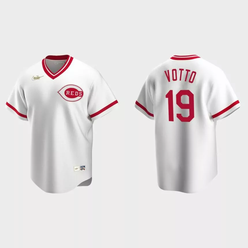 Men’s Joey Votto #19 Cincinnati Reds Cooperstown Collection Home Jersey – White