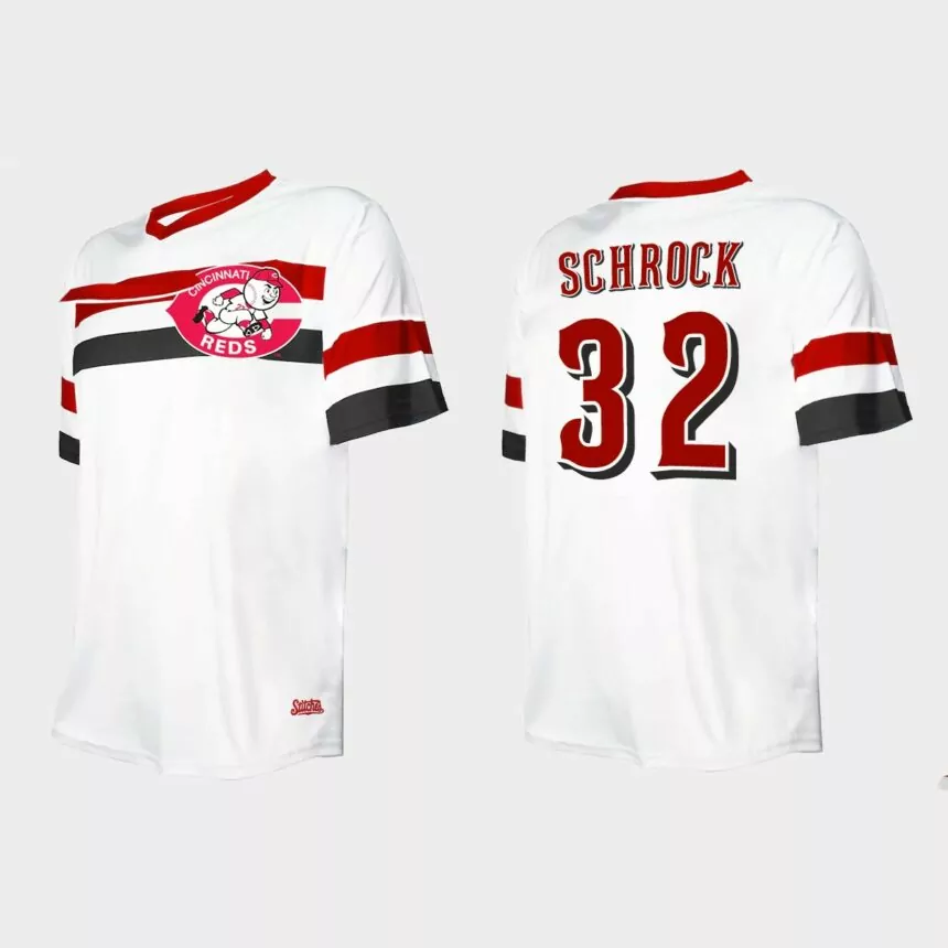 Men’s Max Schrock Cincinnati Reds Cooperstown Collection V-Neck Jersey – White