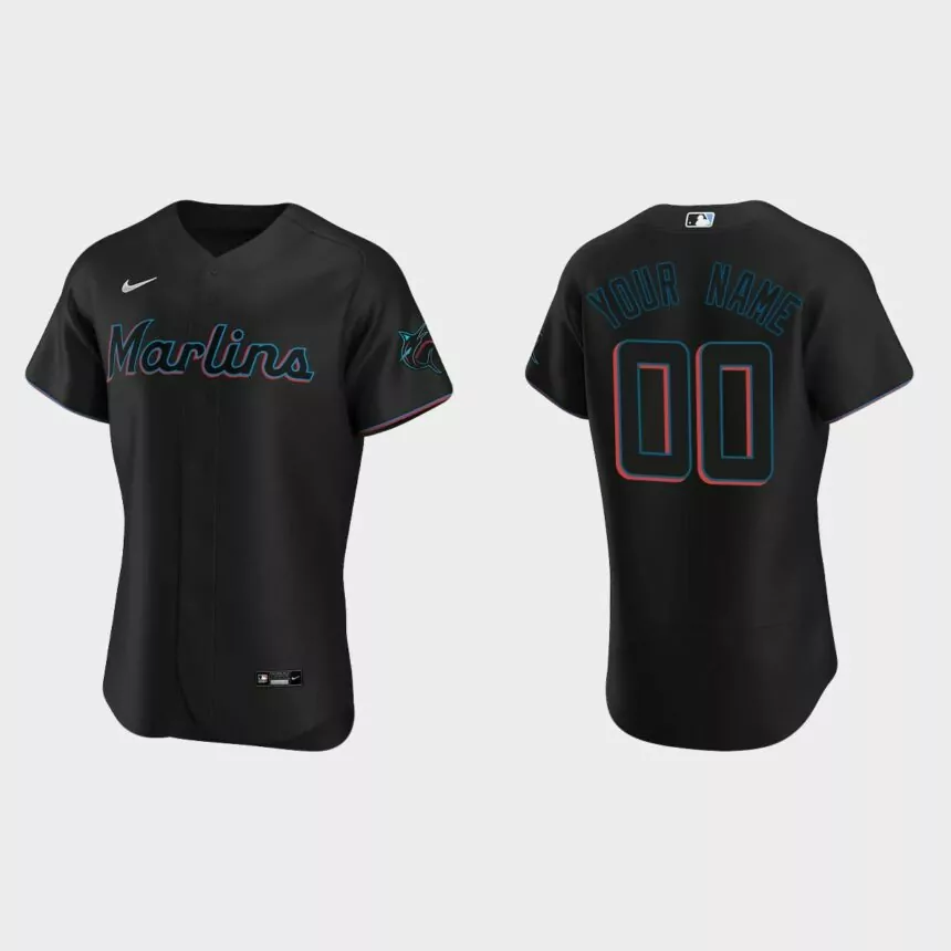 Men’s Miami Marlins Black Authentic 2020 Alternate Custom Jersey