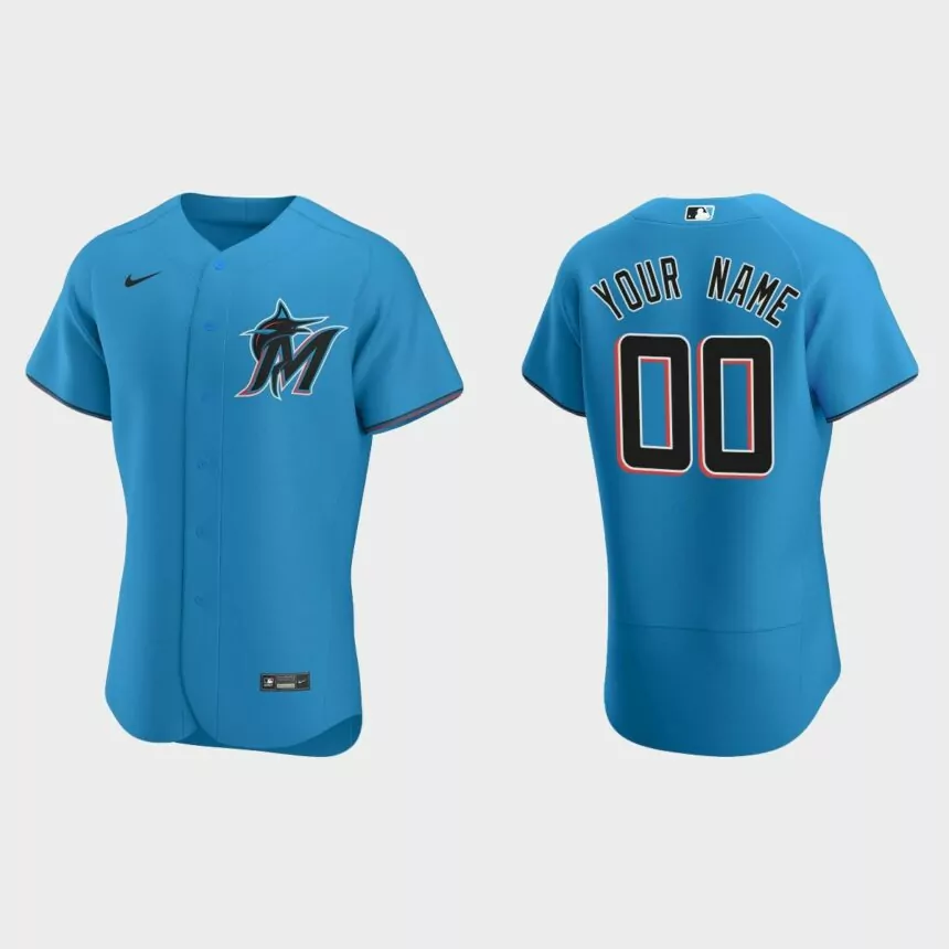 Men’s Miami Marlins Blue Authentic 2020 Alternate Custom Jersey