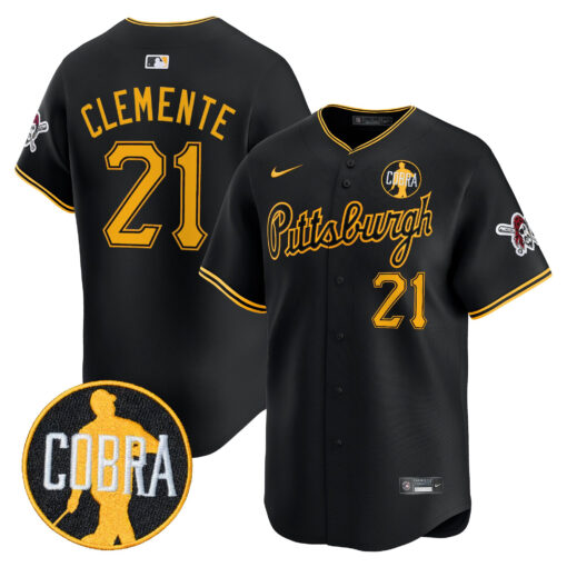 Men’s Pittsburgh Pirates ‘Dave Parker Cobra Patch’ Vapor Premier Limited Jersey #21 Roberto Clemente