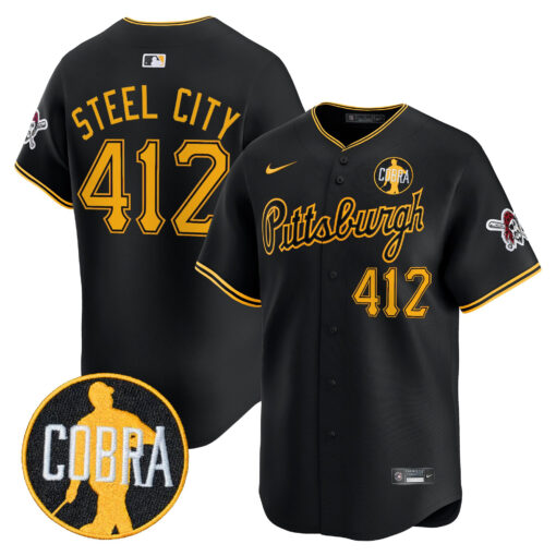 Men’s Pittsburgh Pirates ‘Dave Parker Cobra Patch’ Vapor Premier Limited Jersey #412 Steel City