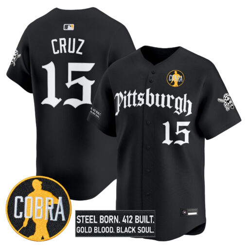 Men’s Pittsburgh Pirates ‘Dave Parker Cobra Patch’ Vapor Premier Limited Jersey black #15 Oneil Cruz