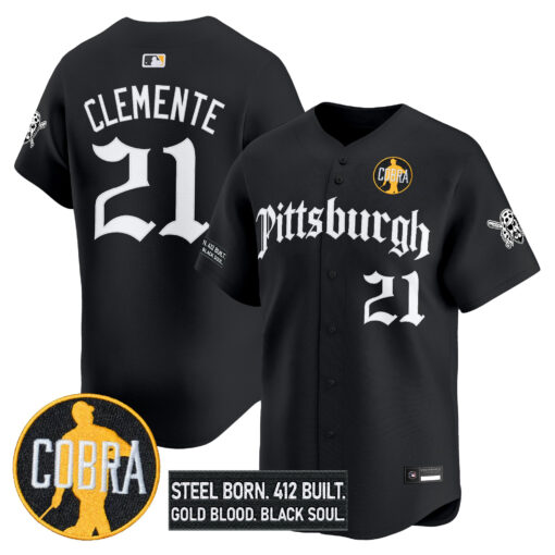 Men’s Pittsburgh Pirates ‘Dave Parker Cobra Patch’ Vapor Premier Limited Jersey black #21 Roberto Clemente