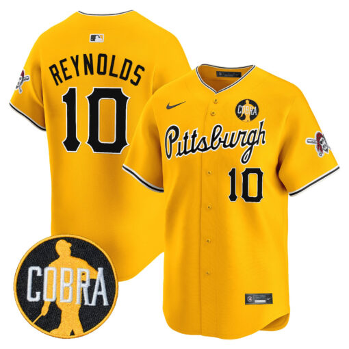 Men’s Pittsburgh Pirates ‘Dave Parker Cobra Patch’ Vapor Premier Limited Jersey gold #10 Bryan Reynolds