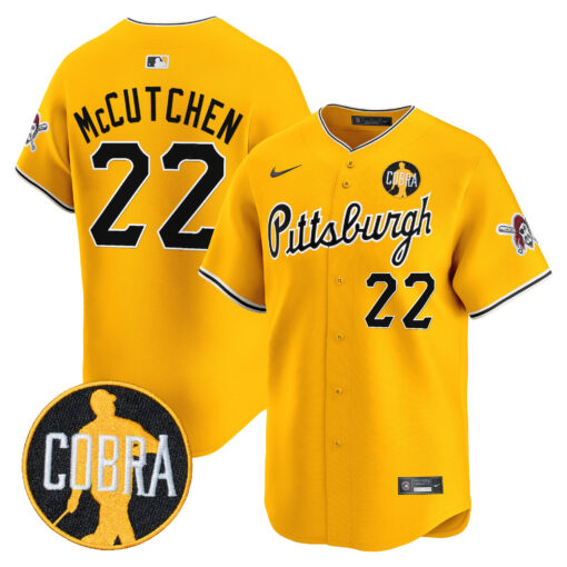 Men’s Pittsburgh Pirates ‘Dave Parker Cobra Patch’ Vapor Premier Limited Jersey gold #22 Andrew McCutchen