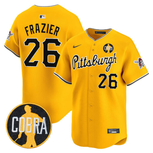 Men’s Pittsburgh Pirates ‘Dave Parker Cobra Patch’ Vapor Premier Limited Jersey gold #26 Adam Frazier