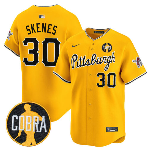 Men’s Pittsburgh Pirates ‘Dave Parker Cobra Patch’ Vapor Premier Limited Jersey gold #30 Paul Skenes