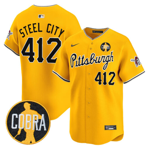 Men’s Pittsburgh Pirates ‘Dave Parker Cobra Patch’ Vapor Premier Limited Jersey gold #412 Steel City