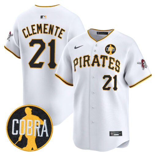 Men’s Pittsburgh Pirates ‘Dave Parker Cobra Patch’ Vapor Premier Limited Jersey white #21 Roberto Clemente