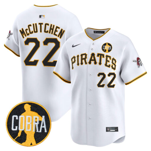 Men’s Pittsburgh Pirates ‘Dave Parker Cobra Patch’ Vapor Premier Limited Jersey white #22 Andrew McCutchen