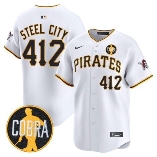 Men’s Pittsburgh Pirates ‘Dave Parker Cobra Patch’ Vapor Premier Limited Jersey white #412 Steel City