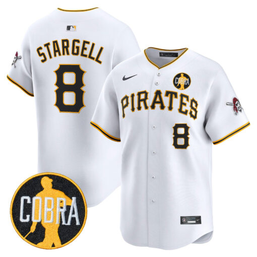 Men’s Pittsburgh Pirates ‘Dave Parker Cobra Patch’ Vapor Premier Limited Jersey white #8 Willie Stargell