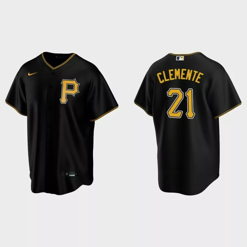 Men’s Roberto Clemente #21 Pittsburgh Pirates Alternate Replica Jersey – Black