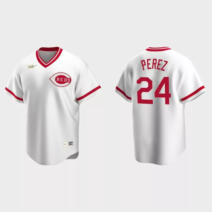 Men’s Tony Perez #24 Cincinnati Reds Cooperstown Collection Home Jersey – White