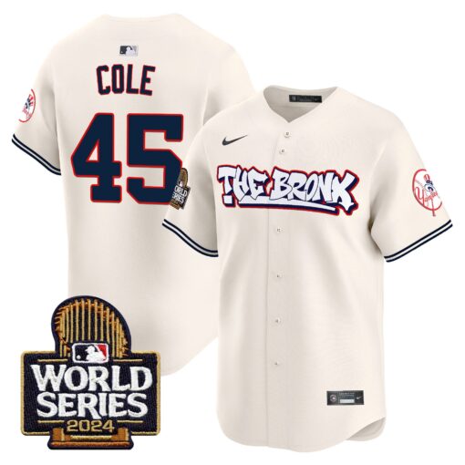 Men’s Yankees The Bronx 2024 World Series Vapor Premier Limited Jersey #45 Gerrit Cole