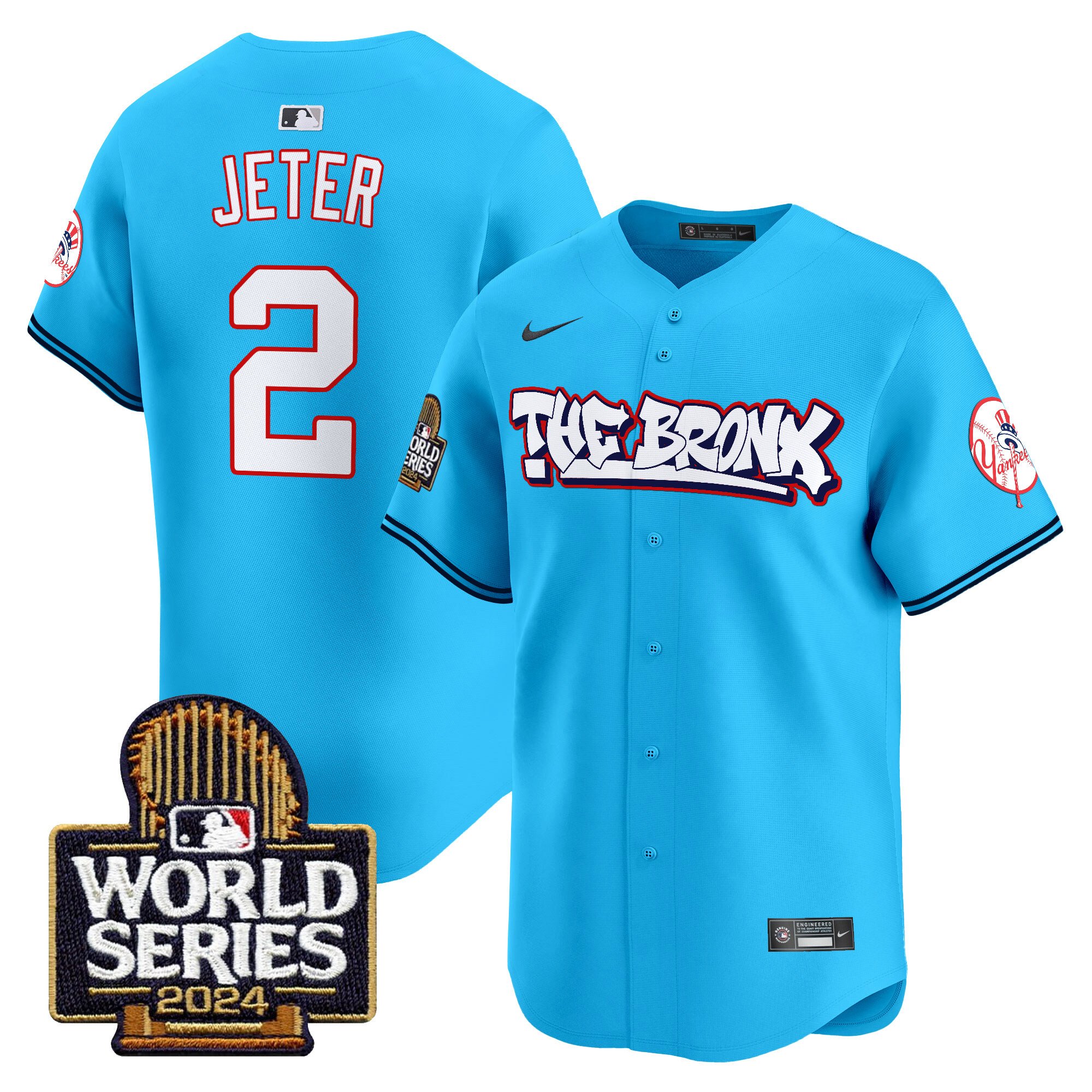 Men’s Yankees The Bronx 2024 World Series Vapor Premier Limited Jersey blue #2 Derek Jeter
