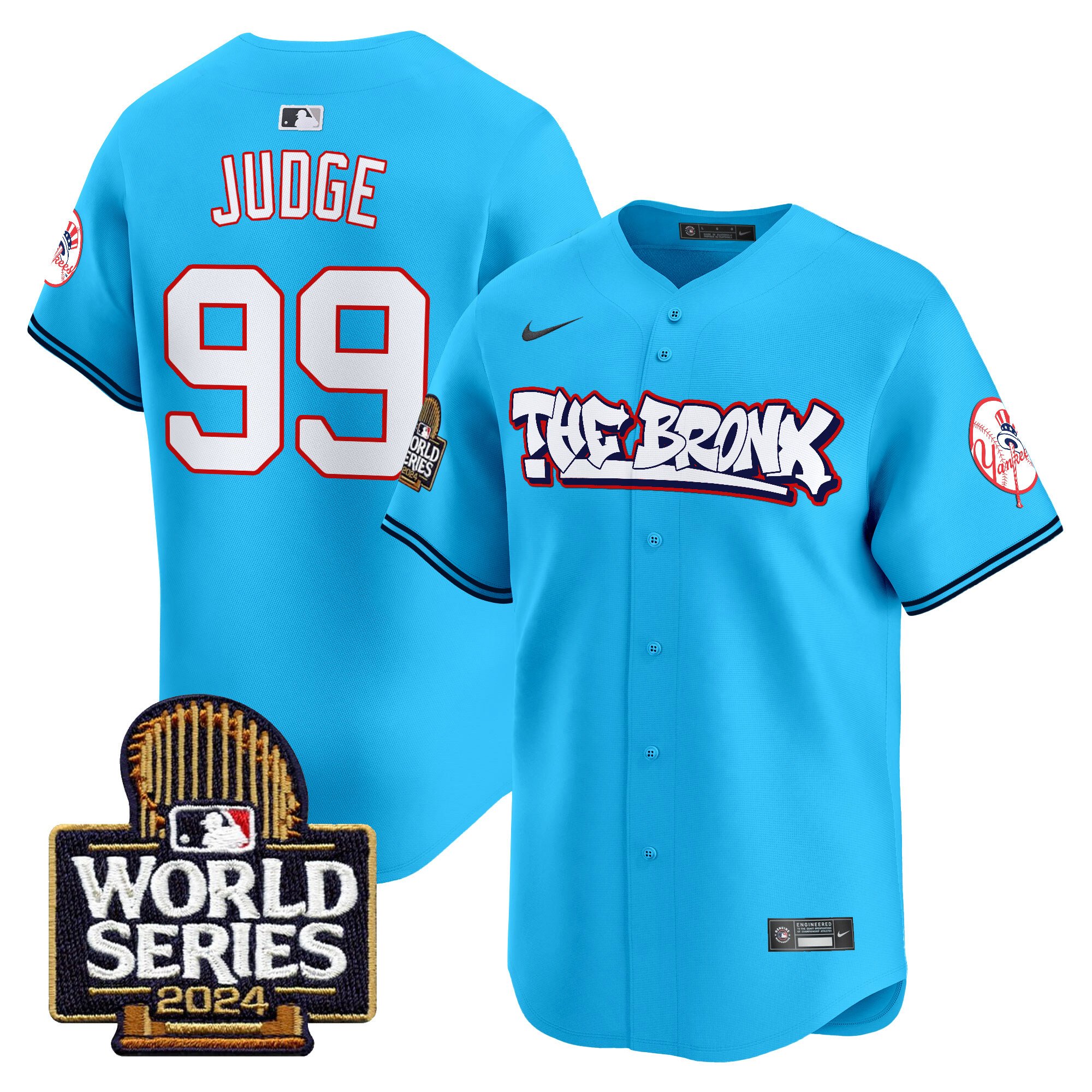 Men’s Yankees The Bronx 2024 World Series Vapor Premier Limited Jersey blue #99 Aaron Judge