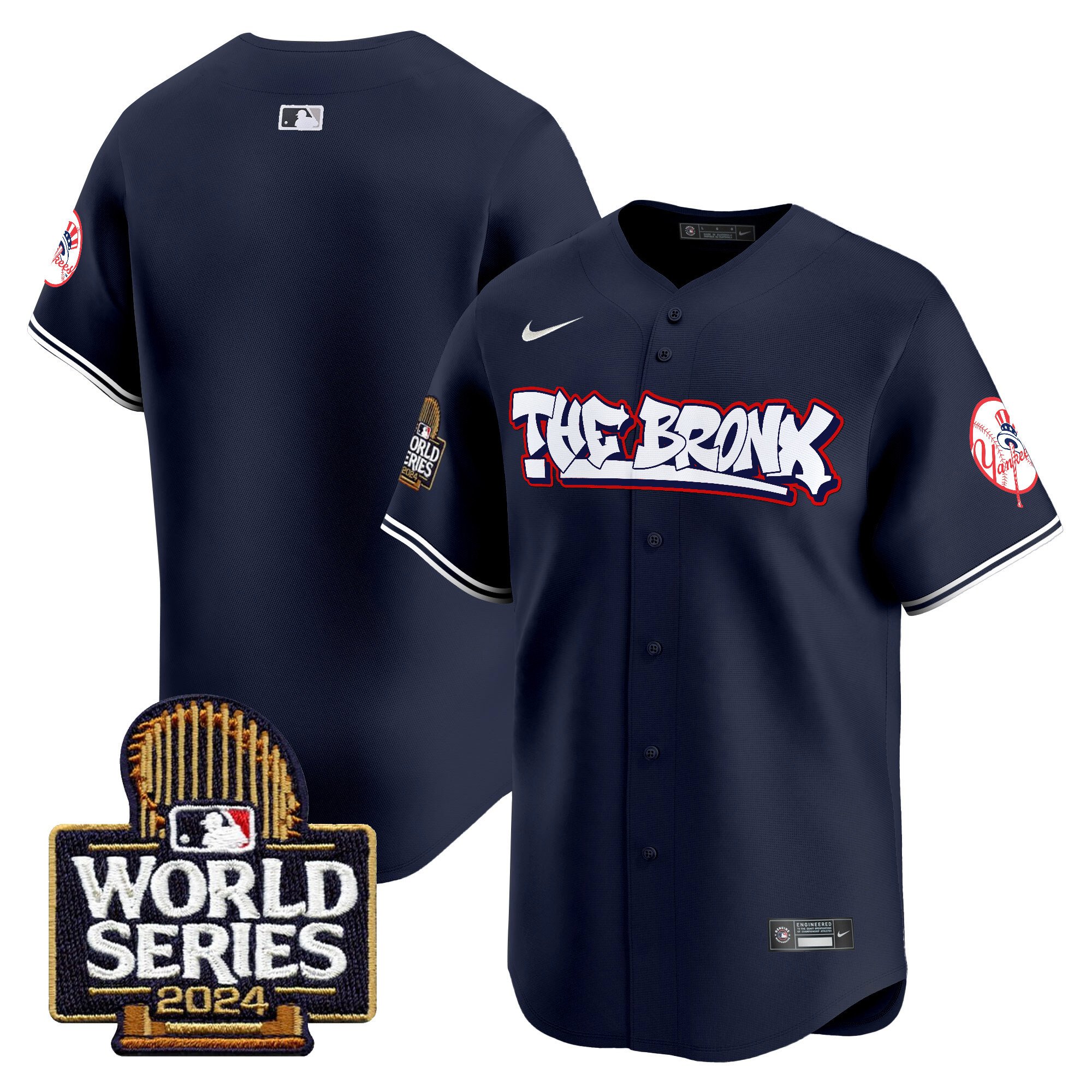 Men’s Yankees The Bronx 2024 World Series Vapor Premier Limited Jersey navy blank