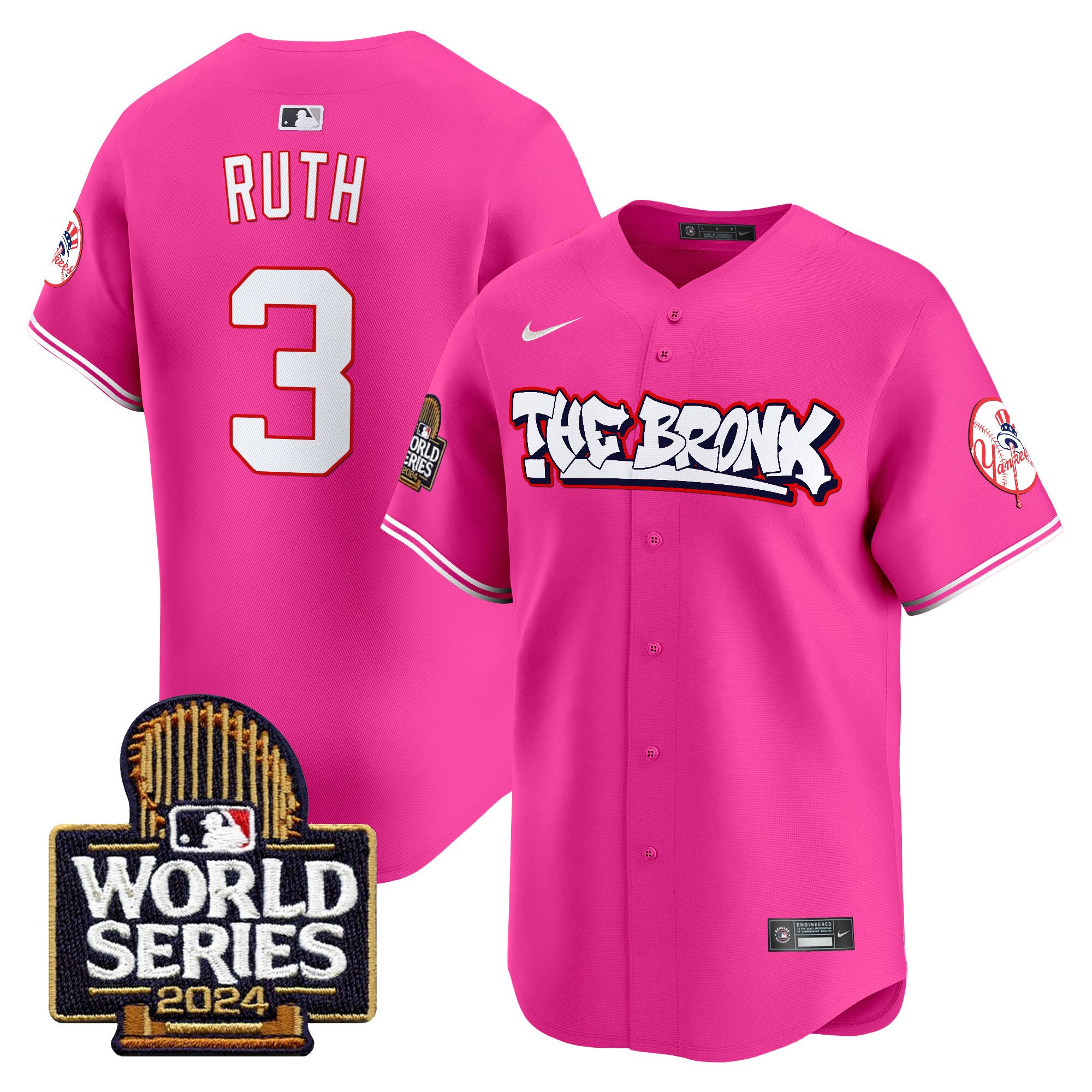 Men’s Yankees The Bronx 2024 World Series Vapor Premier Limited Jersey red #3 Babe Ruth
