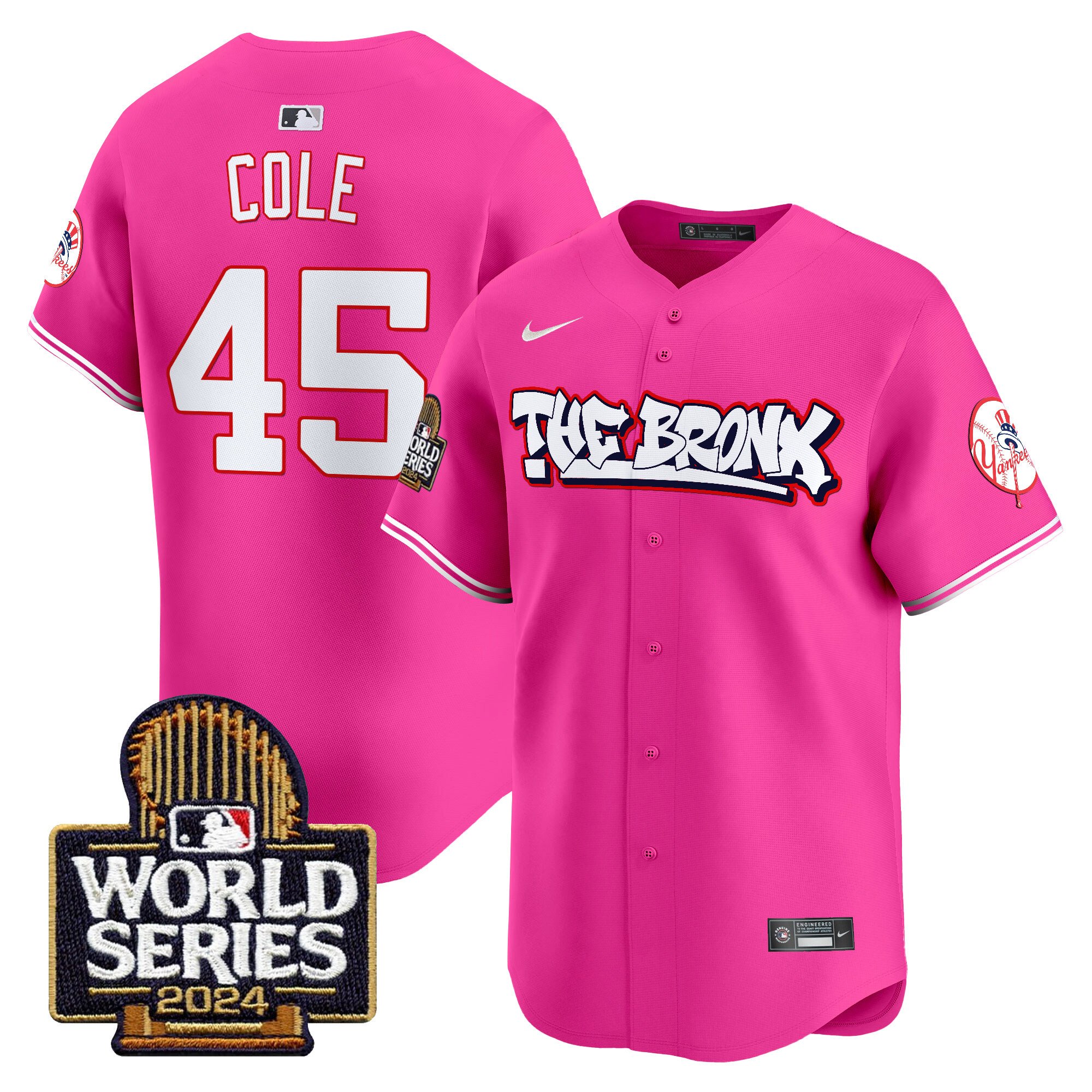 Men’s Yankees The Bronx 2024 World Series Vapor Premier Limited Jersey red #45 Gerrit Cole