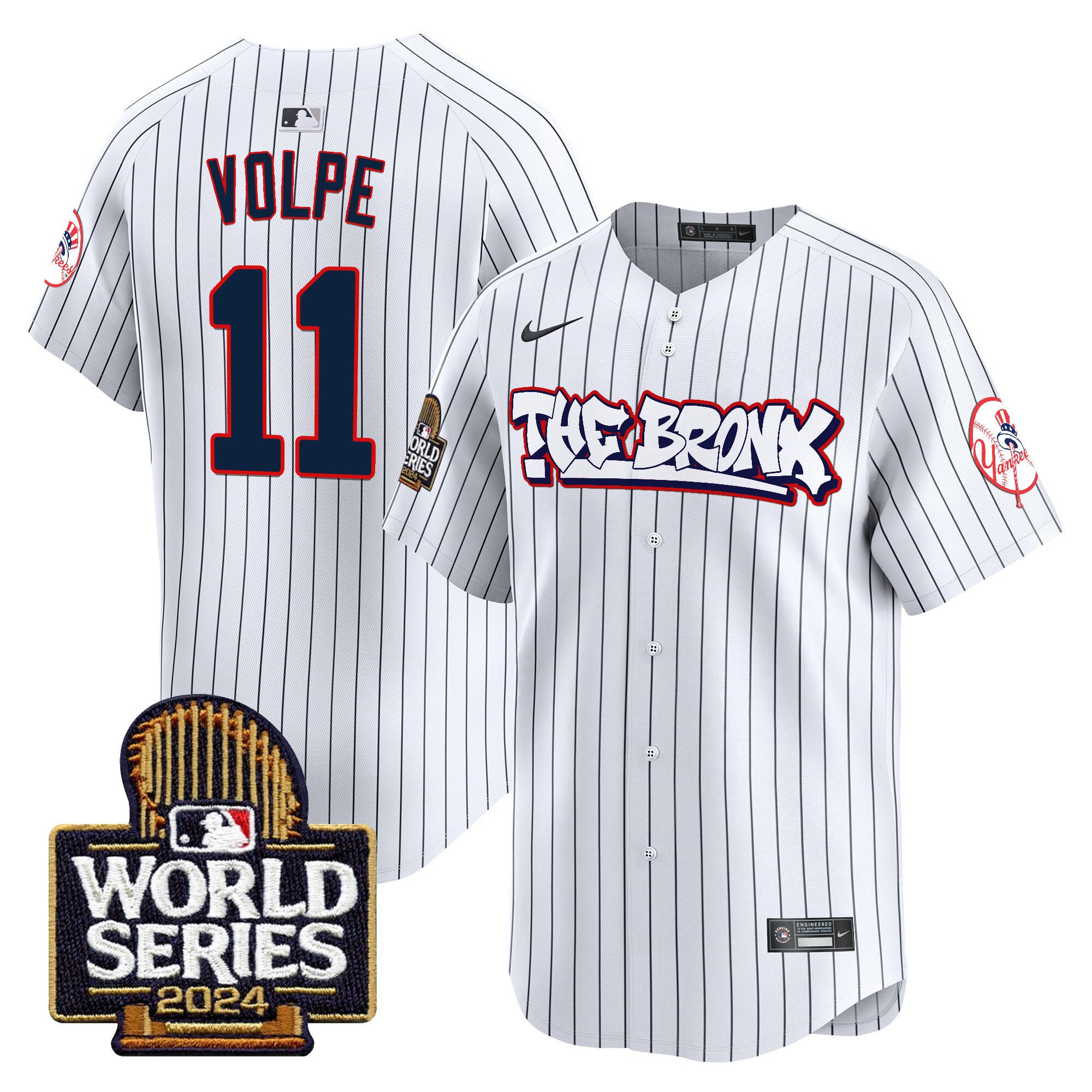 Men’s Yankees The Bronx 2024 World Series Vapor Premier Limited Jersey white #11 Anthony Volpe