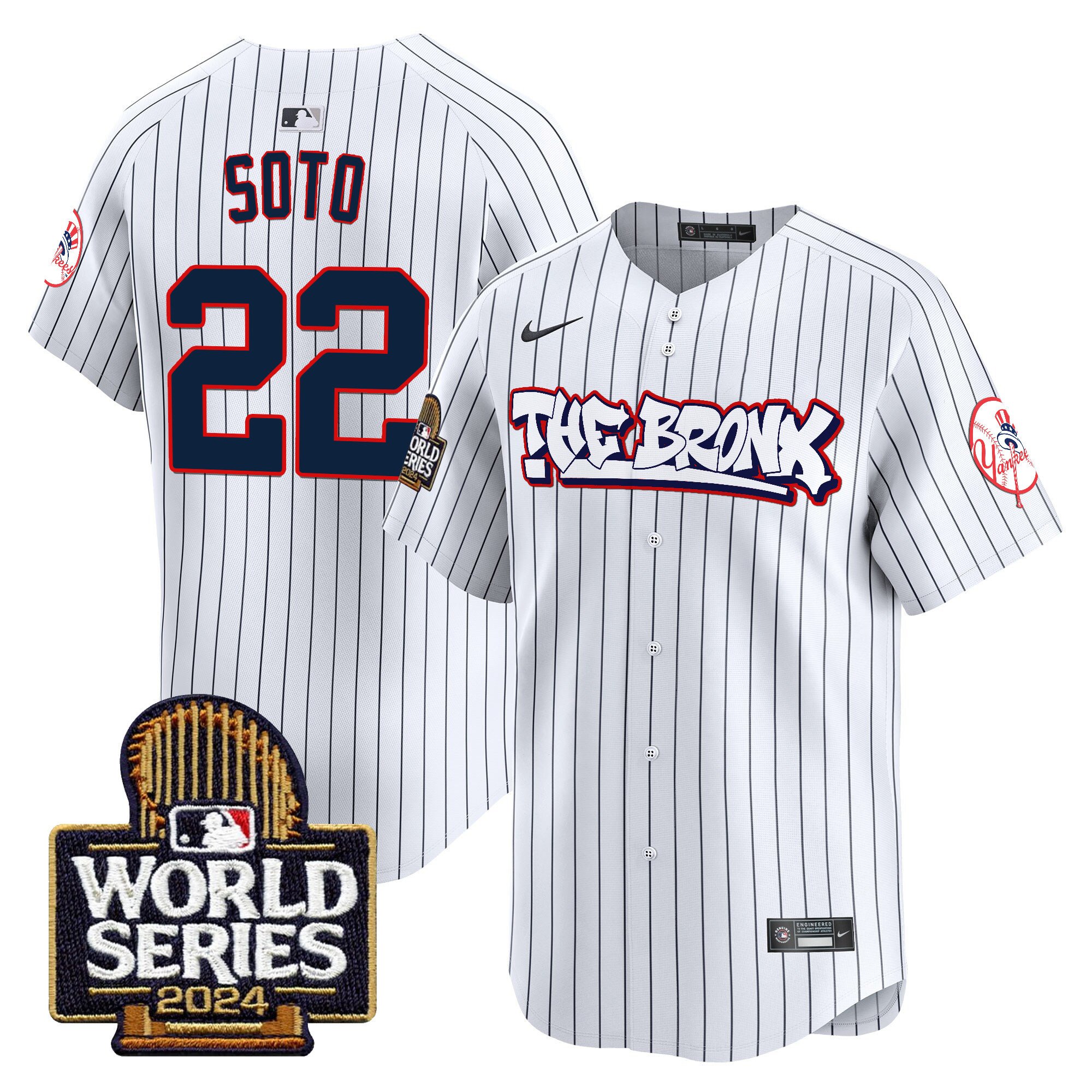 Men’s Yankees The Bronx 2024 World Series Vapor Premier Limited Jersey white #22 Juan Soto