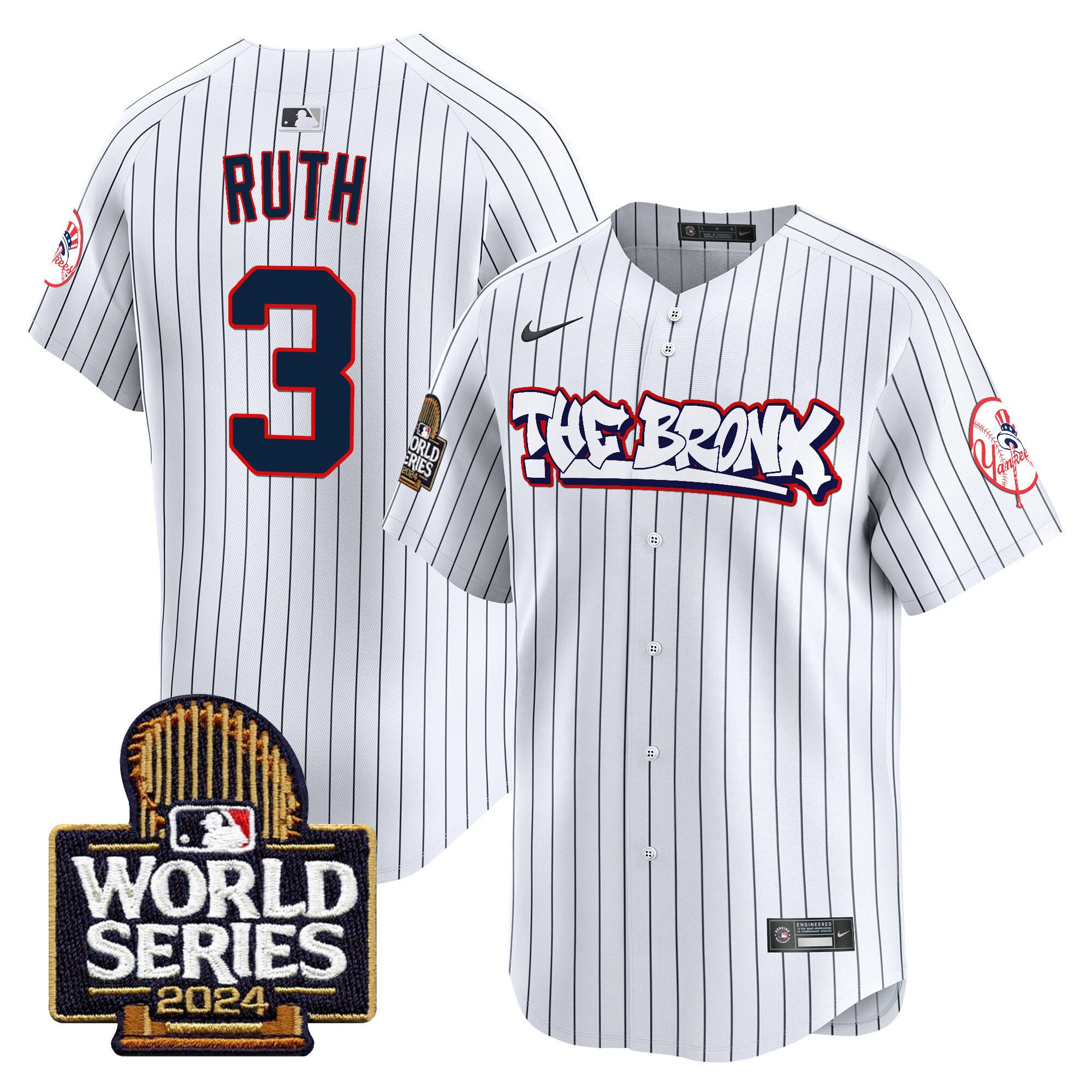 Men’s Yankees The Bronx 2024 World Series Vapor Premier Limited Jersey white #3 Babe Ruth
