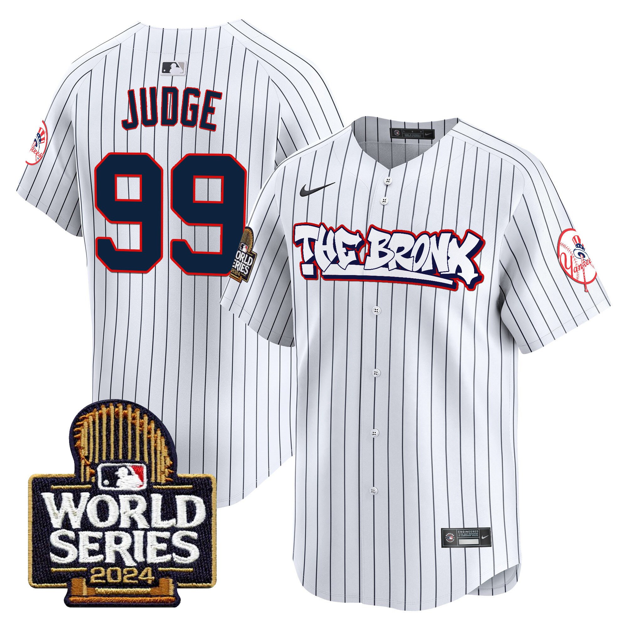 Men’s Yankees The Bronx 2024 World Series Vapor Premier Limited Jersey white #99 Aaron Judge