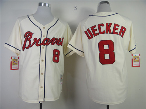 Mens's Atlanta Braves #8 Bob Uecker Cream Throwback Jerseys