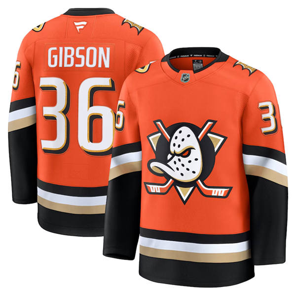 Mens Anaheim Ducks #36 John Gibson Fanatics 2025 Orange Home Player Jersey 