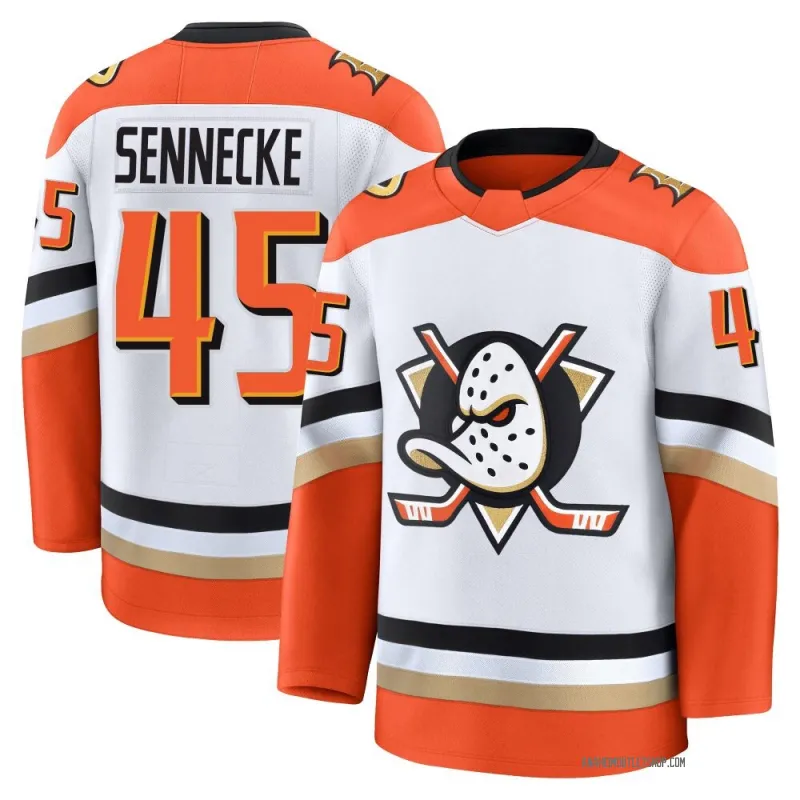 Mens Anaheim Ducks #45 Beckett Sennecke Fanatics 2025 Away White Player Jersey 