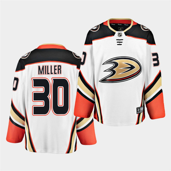 Mens Anaheim Ducks Retired Player #30 Ryan Miller Adidas Away White Jersey 