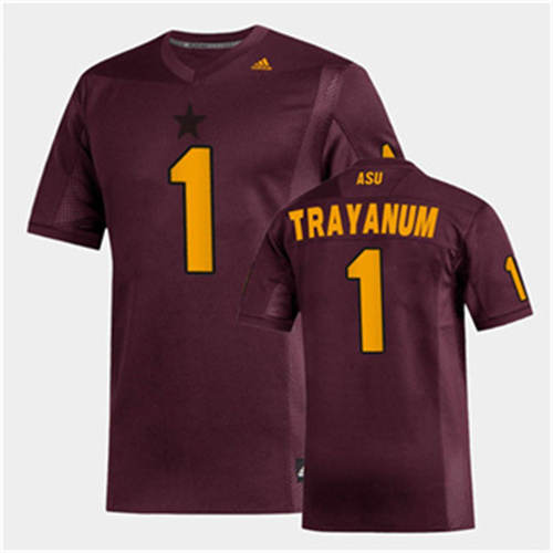 Mens Arizona State Sun Devils #1 DeaMonte Trayanum adidas 2020 Maroon Gold College