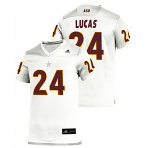 Mens Arizona State Sun Devils #24 Chase Lucas adidas 2020 White Maroon College Football Jersey