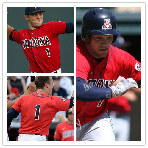 Mens Arizona Wildcats #1 Johnny Field Nike Red with Stripe College Baseball Jersey