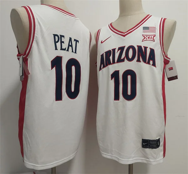 Mens Arizona Wildcats #10 Koa Peat White Retro College Basketball Game Jersey 